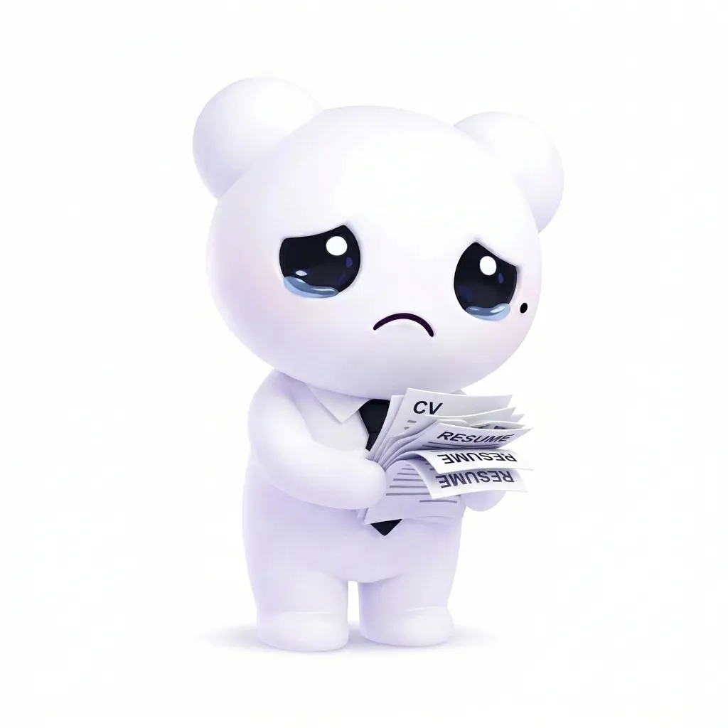 Sad Joboro mascot overwhelmed by hiring